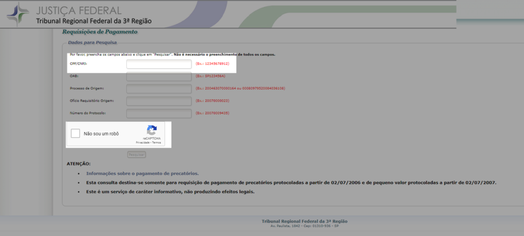 3 passo a passo para efetuar consulta precatório TRF3