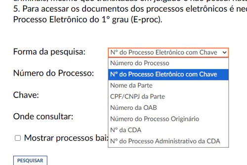 Captura de tela mostrando a continuação do processo de consulta precatório TRF4
