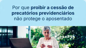 mulher idosa analisando documentos, ilustrando a cessão de precatórios previdenciários