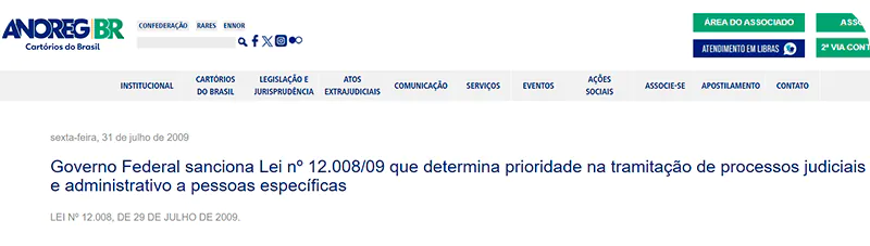 Captura de tela da lei nº 12.008/09 que garante prioridade para Precatório de idoso