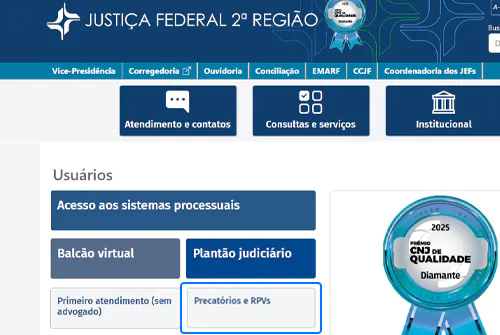 captura de tela demonstrando como consultar precatório TRF2