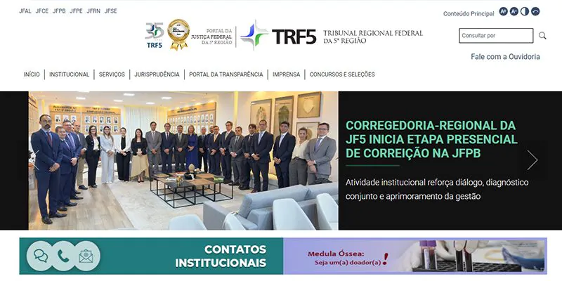 Captura de tela mostrando a página inicial de consulta do TRF5, mostrando como consultar precatório pelo CPF